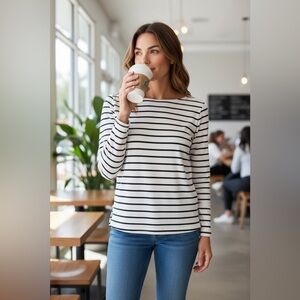 Bay Studio 100% Cotton, Long Sleeve Nautical Theme Blouse For Women. Size Large.